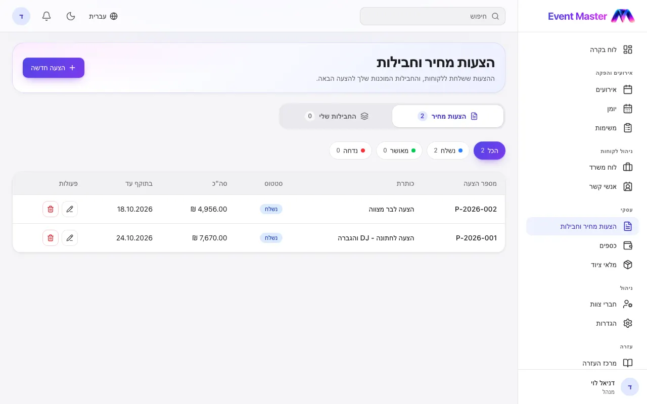 הצעות מחיר